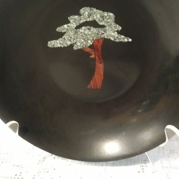 Vintage Couroc Black with Tree Inlay Plate | 1970 | Home Decor - Picture 3 of 6